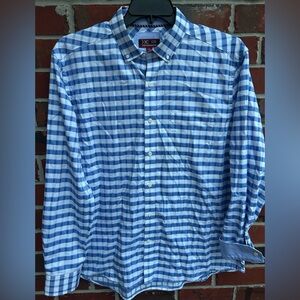 Johnston & Murphy XC4 Blue White Checkered Long Sleeve Button Up XL Shirt Z7